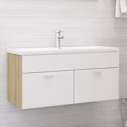 vidaXL Sink Cabinet White and Sonoma Oak Engineered Wood Laundry Room Rack