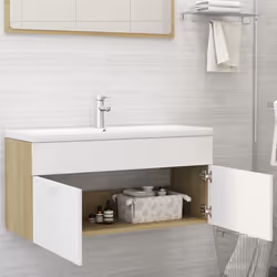 vidaXL Sink Cabinet White and Sonoma Oak Engineered Wood Laundry Room Rack