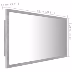 vidaXL LED Bathroom Mirror Concrete Grey 80x8.5x37 cm Acrylic Washroom Mirror - Additional view 4