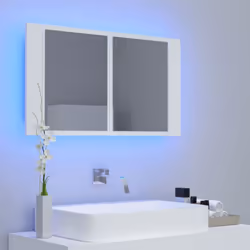 vidaXL LED Bathroom Mirror Cabinet White 80x12x45 cm Acrylic Washroom Mirror