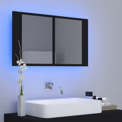 vidaXL LED Bathroom Mirror Cabinet Black 80x12x45 cm Acrylic Washroom Mirror
