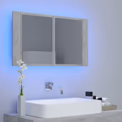 vidaXL LED Bathroom Mirror Cabinet Concrete Grey 80x12x45 cm Acrylic Mirror