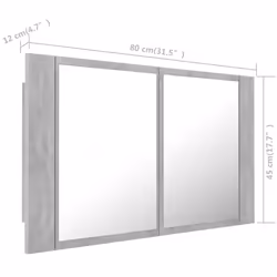 vidaXL LED Bathroom Mirror Cabinet Concrete Grey 80x12x45 cm Acrylic Mirror