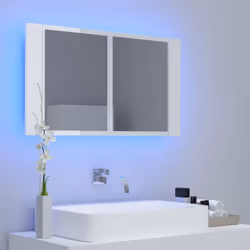 vidaXL LED Bathroom Mirror Cabinet High Gloss White 80x12x45 cm Acrylic Mirror
