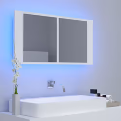 vidaXL LED Bathroom Mirror Cabinet White 90x12x45 cm Acrylic Washroom Mirror
