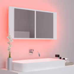 vidaXL LED Bathroom Mirror Cabinet White 90x12x45 cm Acrylic Washroom Mirror - Additional view 5