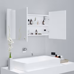 vidaXL LED Bathroom Mirror Cabinet White 90x12x45 cm Acrylic Washroom Mirror - Additional view 6