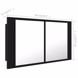 vidaXL LED Bathroom Mirror Cabinet Black 90x12x45 cm Acrylic Washroom Mirror