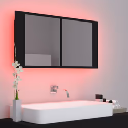 vidaXL LED Bathroom Mirror Cabinet Black 90x12x45 cm Acrylic Washroom Mirror