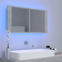 vidaXL LED Bathroom Mirror Cabinet Concrete Grey 90x12x45 cm Acrylic Mirror