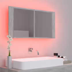vidaXL LED Bathroom Mirror Cabinet Concrete Grey 90x12x45 cm Acrylic Mirror - Additional view 5