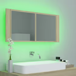 vidaXL LED Bathroom Mirror Cabinet Sonoma Oak 100x12x45 cm Acrylic Wall Mirror - Additional view 10