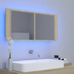 vidaXL LED Bathroom Mirror Cabinet Sonoma Oak 100x12x45 cm Acrylic Wall Mirror - Additional view 9