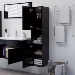 vidaXL Bathroom Cabinet Black Engineered Wood Bathroom Cupboard Wall Cabinet