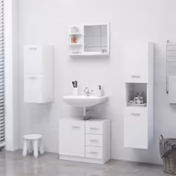 vidaXL Bathroom Mirror White Engineered Wood Washroom Wall Mirror Furniture - Additional view 6