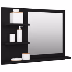 vidaXL Bathroom Mirror Black Engineered Wood Washroom Wall Mirror Furniture