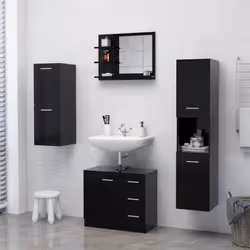 vidaXL Bathroom Mirror Black Engineered Wood Washroom Wall Mirror Furniture - Additional view 6