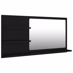 vidaXL Bathroom Mirror Black Engineered Wood Washroom Wall Mirror Furniture