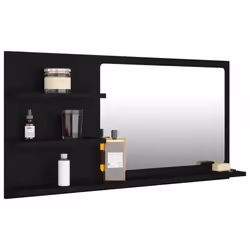 vidaXL Bathroom Mirror Black Engineered Wood Washroom Wall Mirror Furniture