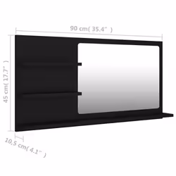 vidaXL Bathroom Mirror Black Engineered Wood Washroom Wall Mirror Furniture - Additional view 4