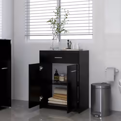 vidaXL Bathroom Cabinet Black Engineered Wood Washroom Wall Mirror Furniture