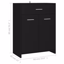 vidaXL Bathroom Cabinet Black Engineered Wood Washroom Wall Mirror Furniture