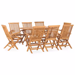 vidaXL Solid Teak Wood Folding Outdoor Dining Set 9 Piece Outdoor Furniture