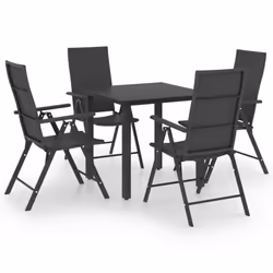 vidaXL Garden Dining Set 5 Piece Black Outdoor Table and Chairs Furniture