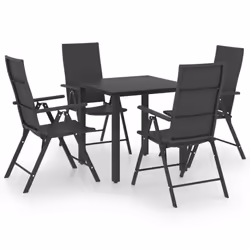 vidaXL Garden Dining Set 5 Piece Black Outdoor Table and Chairs Furniture