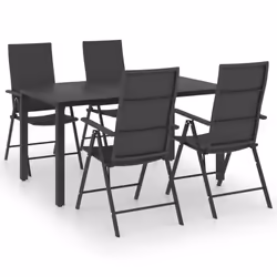 vidaXL Garden Dining Set 5 Piece Black Outdoor Furniture Table and Chairs