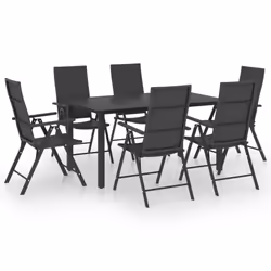 vidaXL Garden Dining Set 7 Piece Black Outdoor Table and Chairs Furniture - Additional view 2