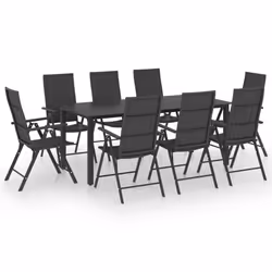 vidaXL Garden Dining Set 9 Piece Black Outdoor Table and Chairs Furniture - Additional view 2
