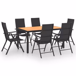 vidaXL Garden Dining Set 7 Piece Black and Brown Outdoor Table and Chairs Seat