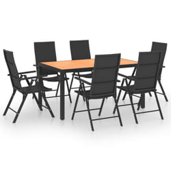 vidaXL Garden Dining Set 7 Piece Black and Brown Outdoor Table and Chairs Seat
