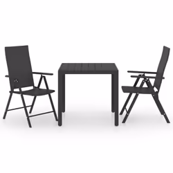 vidaXL Garden Dining Set 3 Piece Black and Brown Table and Chairs Outdoor