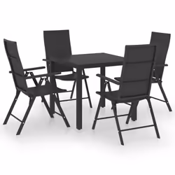 vidaXL Garden Dining Set 5 Piece Black Table and Chairs Outdoor Furniture