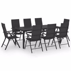 vidaXL Garden Dining Set 9 Piece Black Table and Chairs Outdoor Furniture