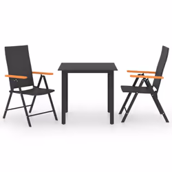 vidaXL Garden Dining Set 3 Piece Black and Brown Outdoor Table and Chairs