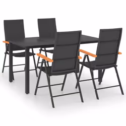 vidaXL Garden Dining Set 5 Piece Black and Brown Outdoor Chairs and Table