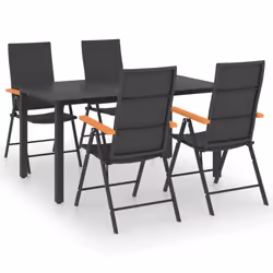 vidaXL Garden Dining Set 5 Piece Black and Brown Outdoor Chairs and Table
