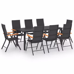 vidaXL Garden Dining Set 9 Piece Black and Brown Outdoor Table and Chairs