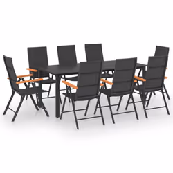 vidaXL Garden Dining Set 9 Piece Black and Brown Outdoor Table and Chairs