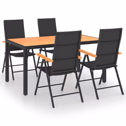 vidaXL Garden Dining Set 5 Piece Black and Brown Patio Furniture Table Chairs