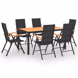 vidaXL Garden Dining Set 7 Piece Black and Brown Patio Table Chairs Furniture - Additional view 3