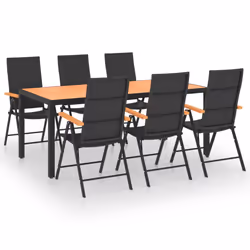 vidaXL Garden Dining Set 7 Piece Black and Brown Patio Furniture Table Chairs - Additional view 2