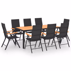 vidaXL Garden Dining Set 9 Piece Black and Brown Outdoor Chairs and Table