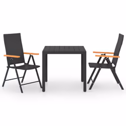 vidaXL Garden Dining Set 3 Piece Black and Brown Patio Table Chairs Furniture