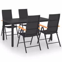 vidaXL Garden Dining Set 5 Piece Black and Brown Chairs and Table Furniture