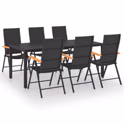 vidaXL Garden Dining Set 7 Piece Black and Brown Chairs and Table Furniture - Additional view 3