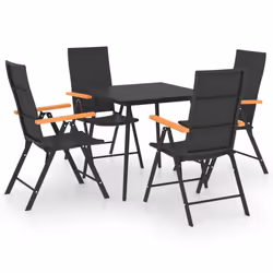 vidaXL Garden Dining Set 5 Piece Black and Brown Patio Chairs Table Furniture